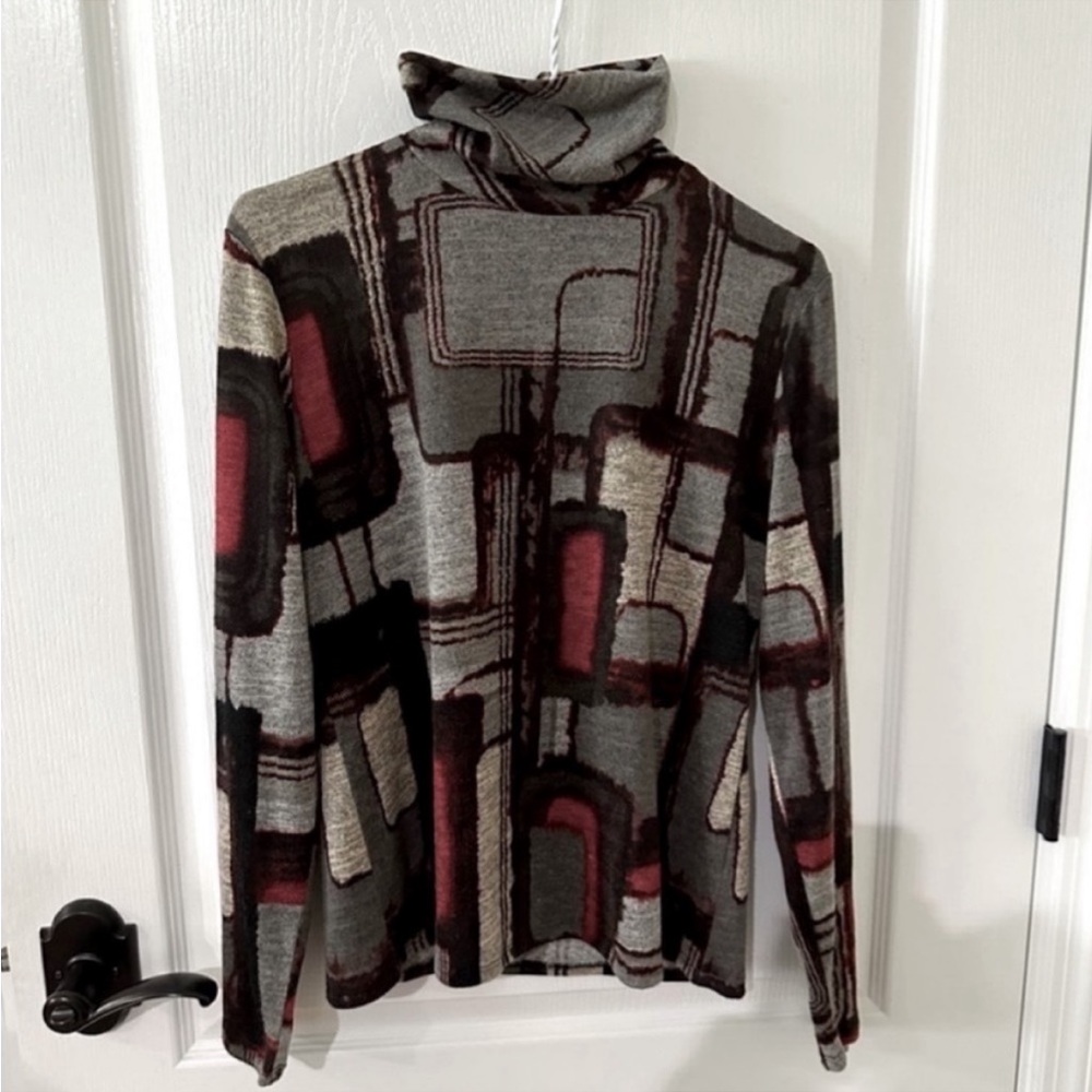 Madison Retro Geometric Inspired Print Turtleneck Sz M
